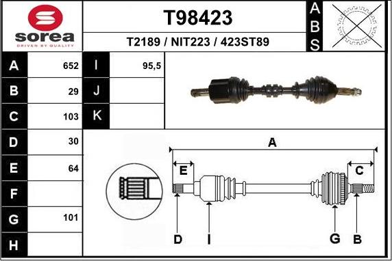 EAI T98423 - Albero motore / Semiasse autozon.pro