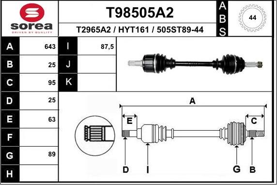 EAI T98505A2 - Albero motore / Semiasse autozon.pro