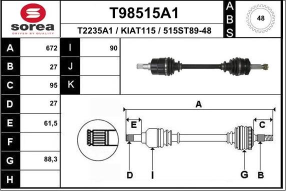 EAI T98515A1 - Albero motore / Semiasse autozon.pro