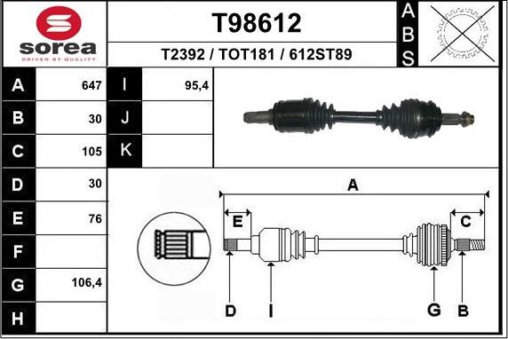 EAI T98612 - Albero motore / Semiasse autozon.pro