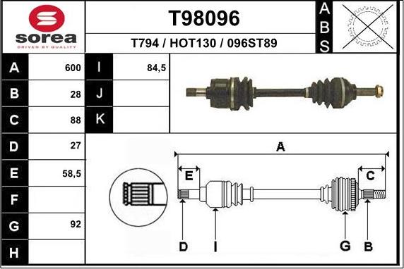 EAI T98096 - Albero motore / Semiasse autozon.pro