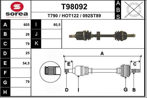 EAI T98092 - Albero motore / Semiasse autozon.pro