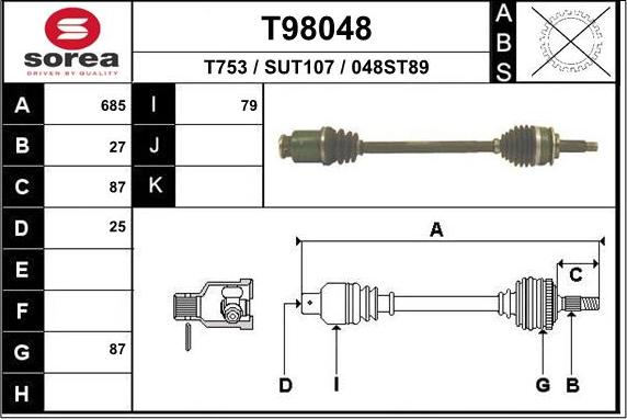 EAI T98048 - Albero motore / Semiasse autozon.pro