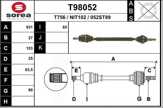 EAI T98052 - Albero motore / Semiasse autozon.pro