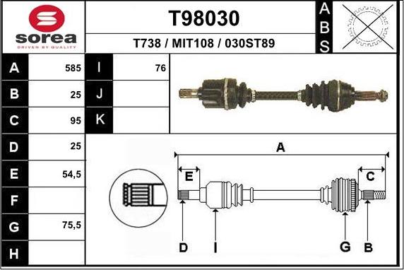 EAI T98030 - Albero motore / Semiasse autozon.pro