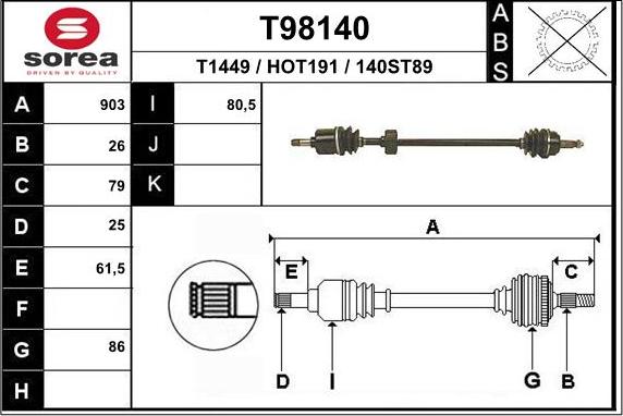 EAI T98140 - Albero motore / Semiasse autozon.pro