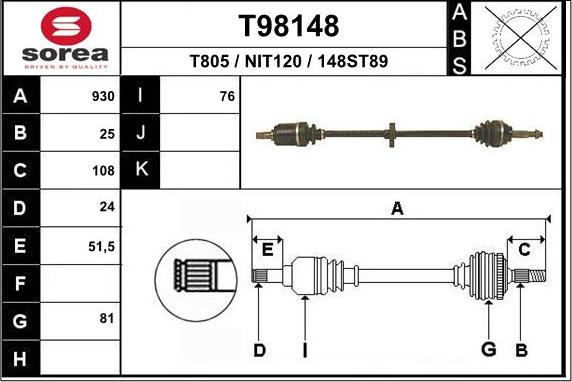 EAI T98148 - Albero motore / Semiasse autozon.pro