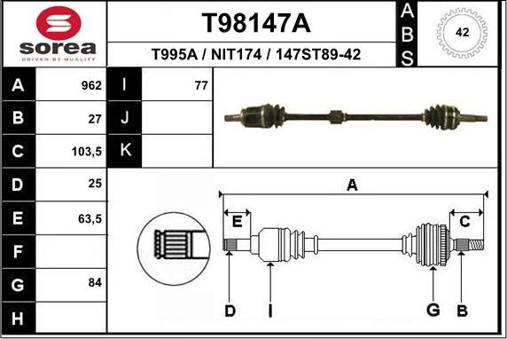 EAI T98147A - Albero motore / Semiasse autozon.pro