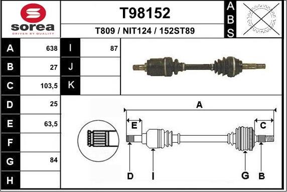 EAI T98152 - Albero motore / Semiasse autozon.pro