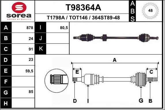 EAI T98364A - Albero motore / Semiasse autozon.pro