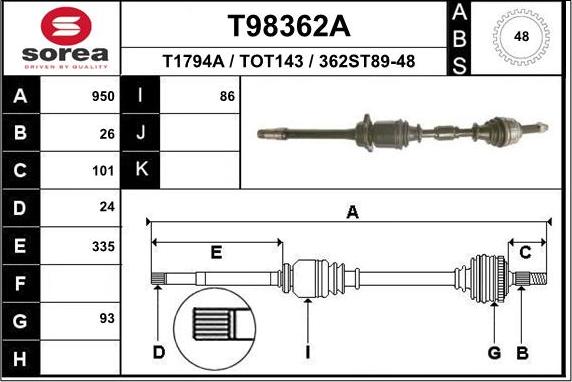 EAI T98362A - Albero motore / Semiasse autozon.pro