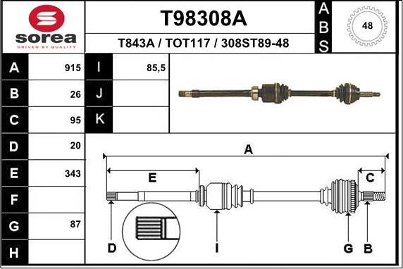 EAI T98308A - Albero motore / Semiasse autozon.pro