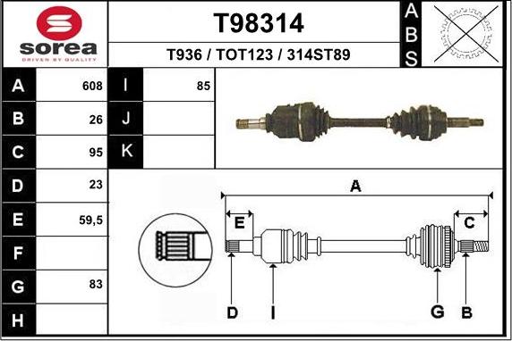 EAI T98314 - Albero motore / Semiasse autozon.pro