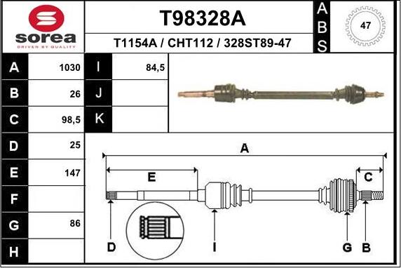 EAI T98328A - Albero motore / Semiasse autozon.pro