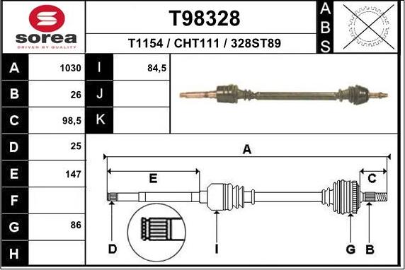 EAI T98328 - Albero motore / Semiasse autozon.pro