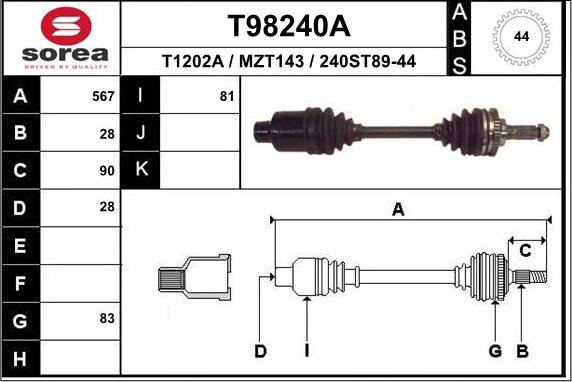 EAI T98240A - Albero motore / Semiasse autozon.pro