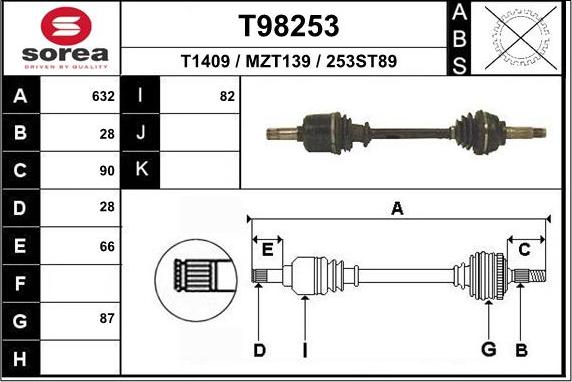 EAI T98253 - Albero motore / Semiasse autozon.pro