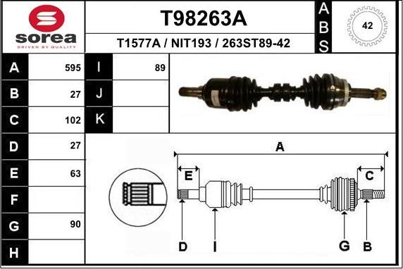 EAI T98263A - Albero motore / Semiasse autozon.pro