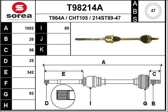 EAI T98214A - Albero motore / Semiasse autozon.pro