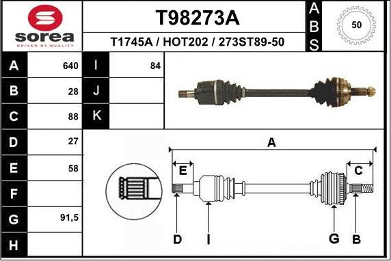 EAI T98273A - Albero motore / Semiasse autozon.pro