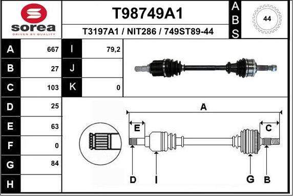 EAI T98749A1 - Albero motore / Semiasse autozon.pro