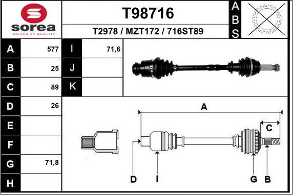 EAI T98716 - Albero motore / Semiasse autozon.pro