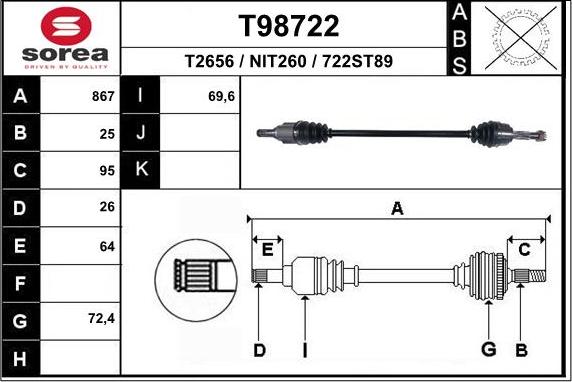 EAI T98722 - Albero motore / Semiasse autozon.pro