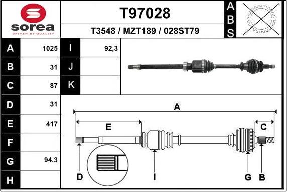 EAI T97028 - Albero motore / Semiasse autozon.pro