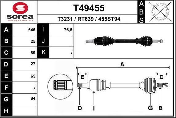 EAI T49455 - Albero motore / Semiasse autozon.pro