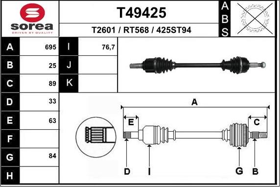 EAI T49425 - Albero motore / Semiasse autozon.pro