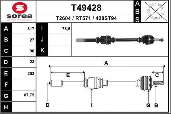 EAI T49428 - Albero motore / Semiasse autozon.pro