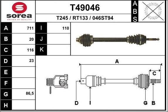 EAI T49046 - Albero motore / Semiasse autozon.pro