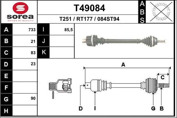 EAI T49084 - Albero motore / Semiasse autozon.pro