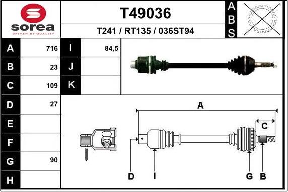 EAI T49036 - Albero motore / Semiasse autozon.pro