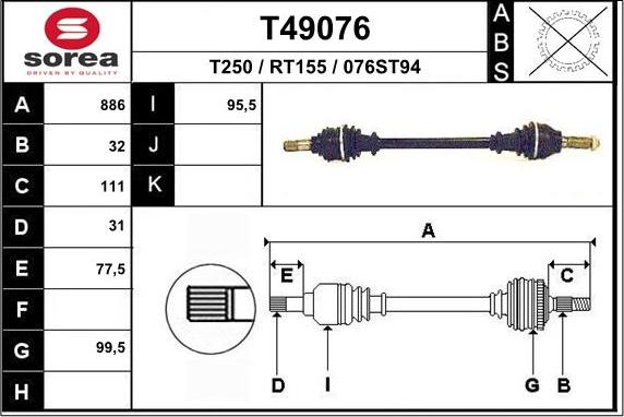 EAI T49076 - Albero motore / Semiasse autozon.pro