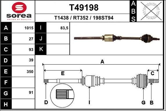 EAI T49198 - Albero motore / Semiasse autozon.pro