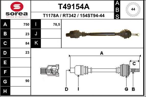 EAI T49154A - Albero motore / Semiasse autozon.pro