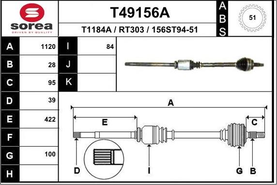 EAI T49156A - Albero motore / Semiasse autozon.pro