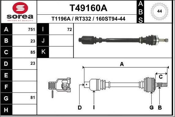 EAI T49160A - Albero motore / Semiasse autozon.pro