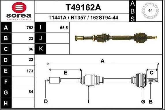 EAI T49162A - Albero motore / Semiasse autozon.pro