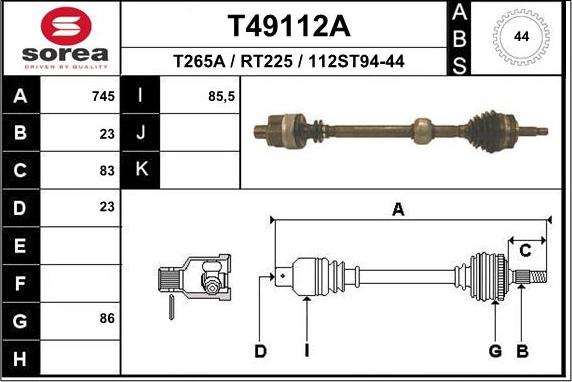 EAI T49112A - Albero motore / Semiasse autozon.pro