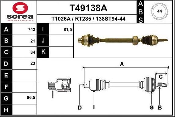 EAI T49138A - Albero motore / Semiasse autozon.pro