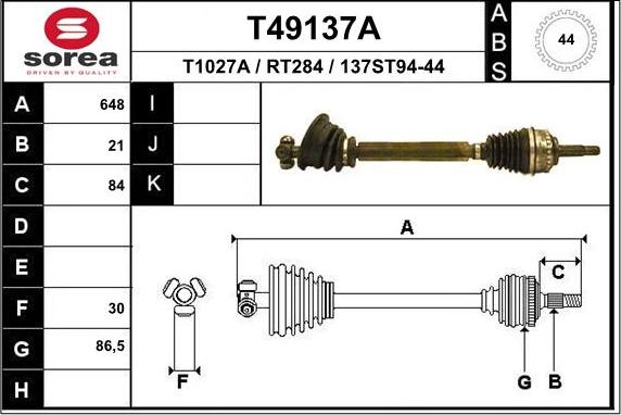 EAI T49137A - Albero motore / Semiasse autozon.pro