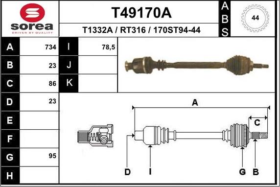 EAI T49170A - Albero motore / Semiasse autozon.pro