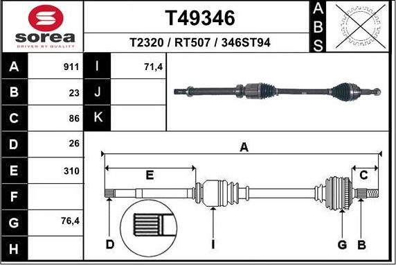 EAI T49346 - Albero motore / Semiasse autozon.pro