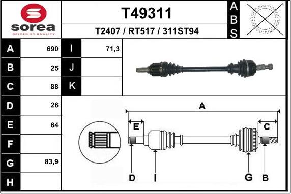 EAI T49311 - Albero motore / Semiasse autozon.pro