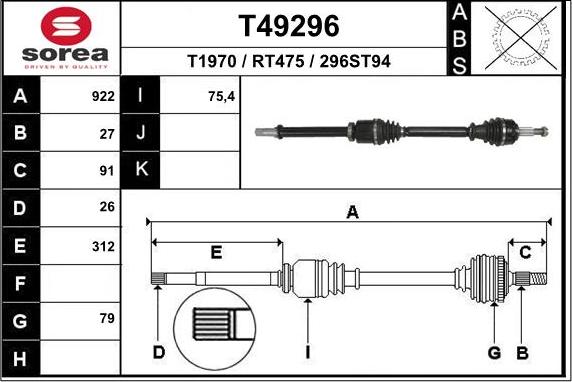 EAI T49296 - Albero motore / Semiasse autozon.pro