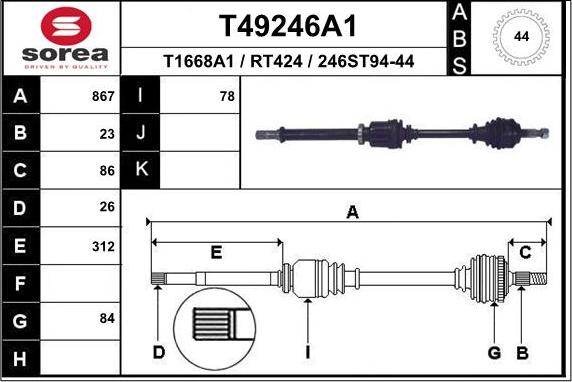 EAI T49246A1 - Albero motore / Semiasse autozon.pro