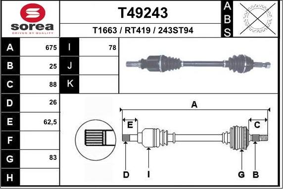 EAI T49243 - Albero motore / Semiasse autozon.pro