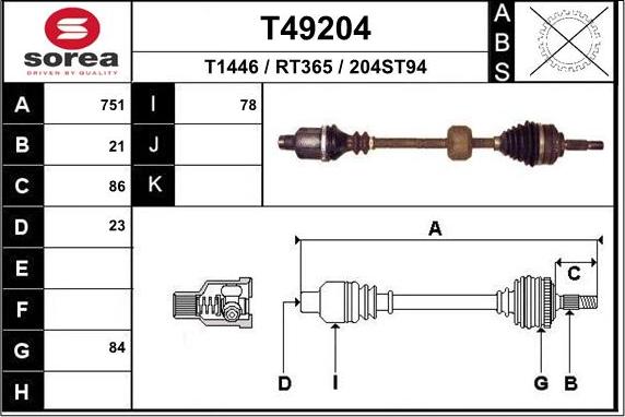 EAI T49204 - Albero motore / Semiasse autozon.pro